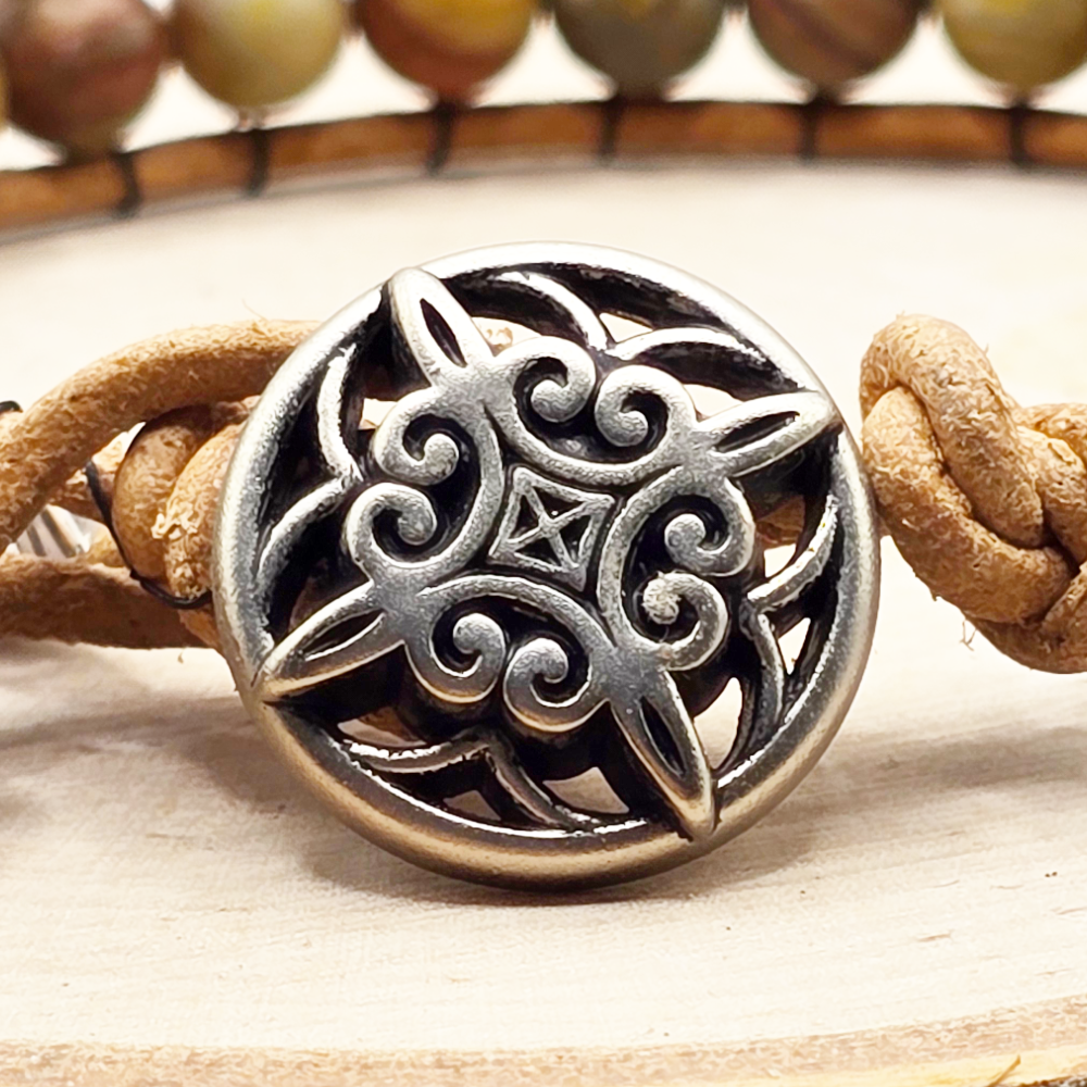 Chinese rainbow jasper single wrap leather bracelet