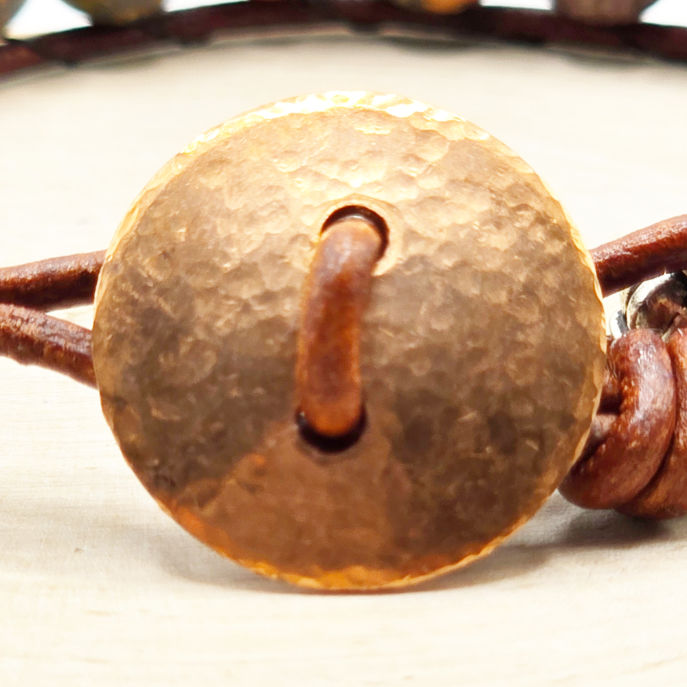Men's leopard jasper single wrap leather bracelet