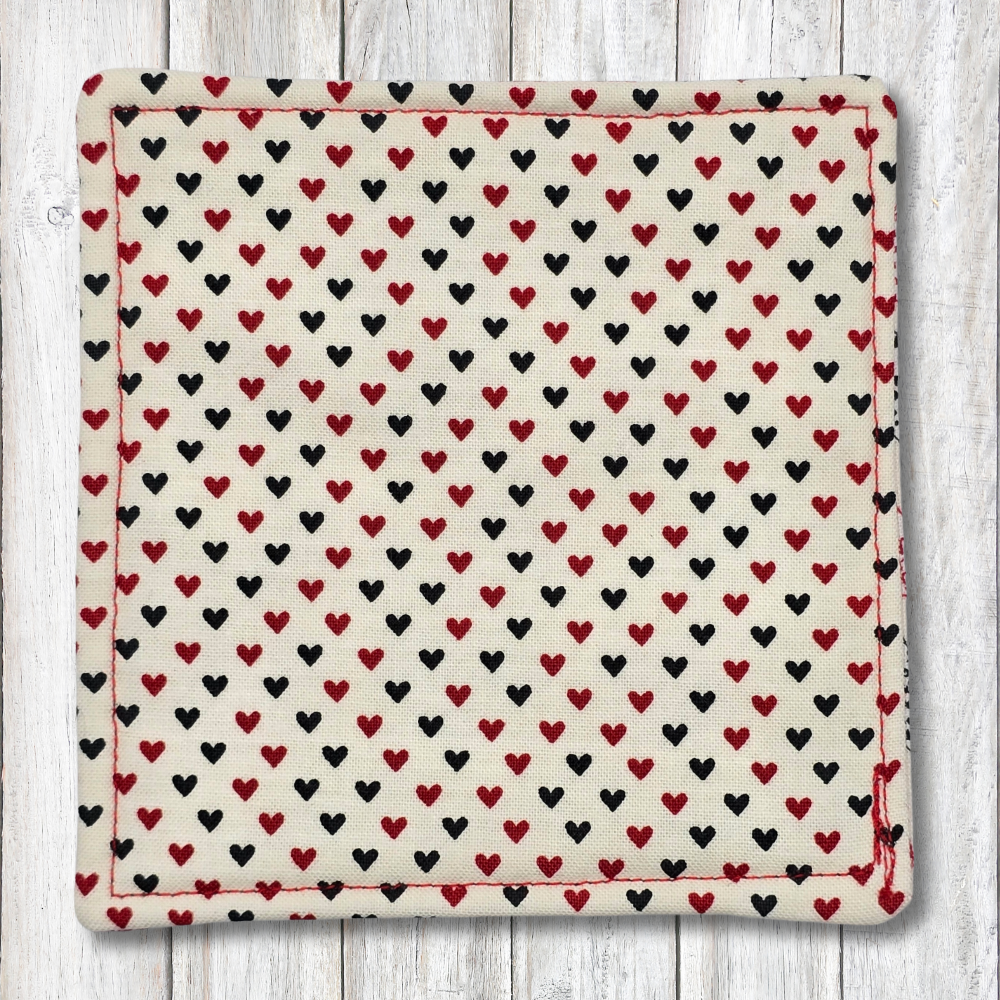 Red and black heart fabric coasters - Moon Cabin Creations