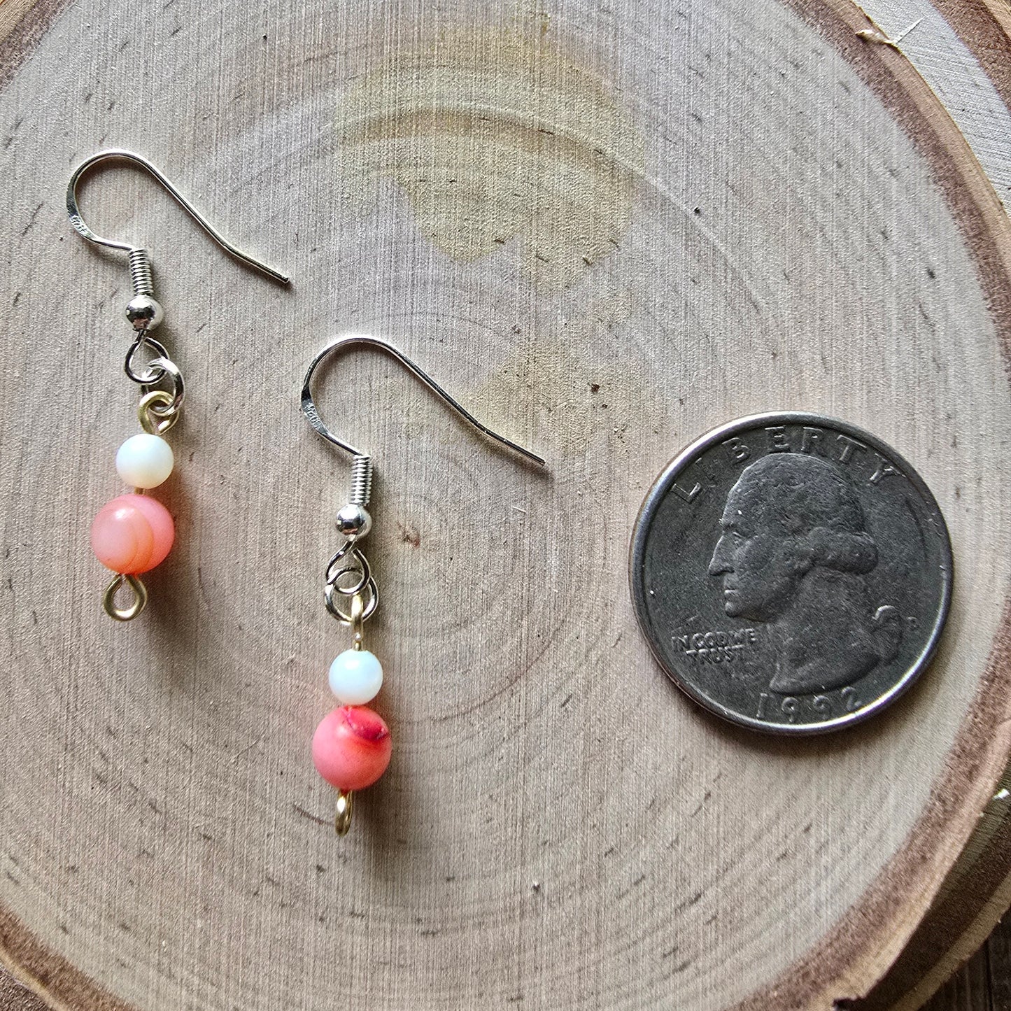 Pink and white shell dangle earrings