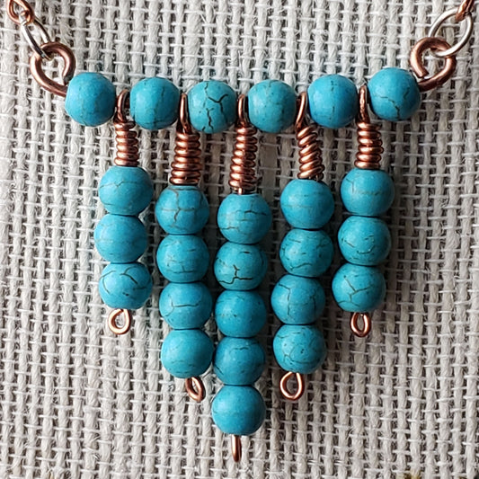 Turquoise howlite and copper statement necklace - $50.00 - Moon Cabin Creations