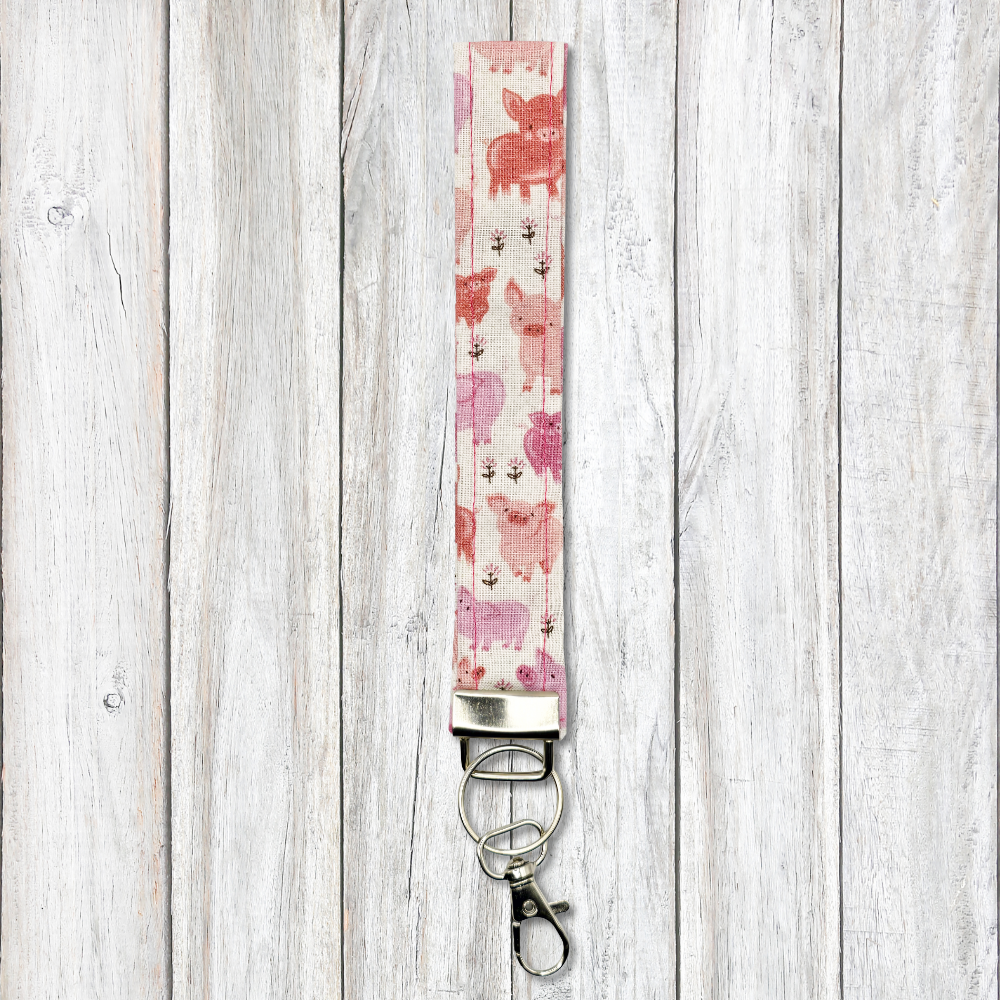 Pink piggies keyfob wristlet - Moon Cabin Creations