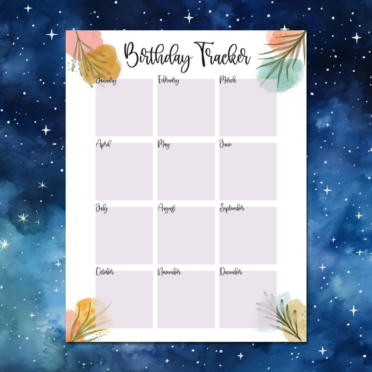 Birthday Tracker Printable - $0.99 - Moon Cabin Creations