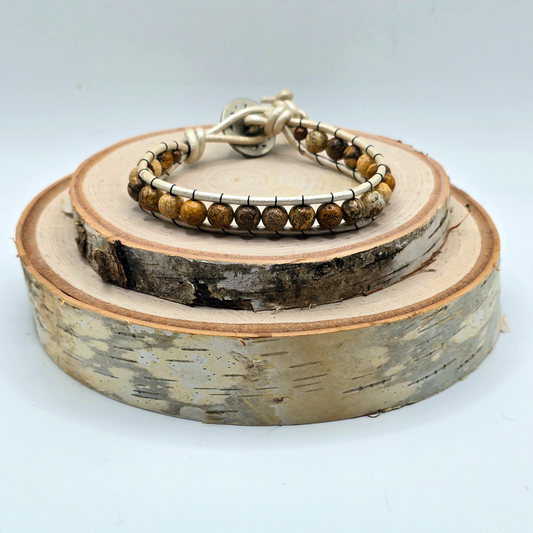 Picture jasper single wrap leather bracelet