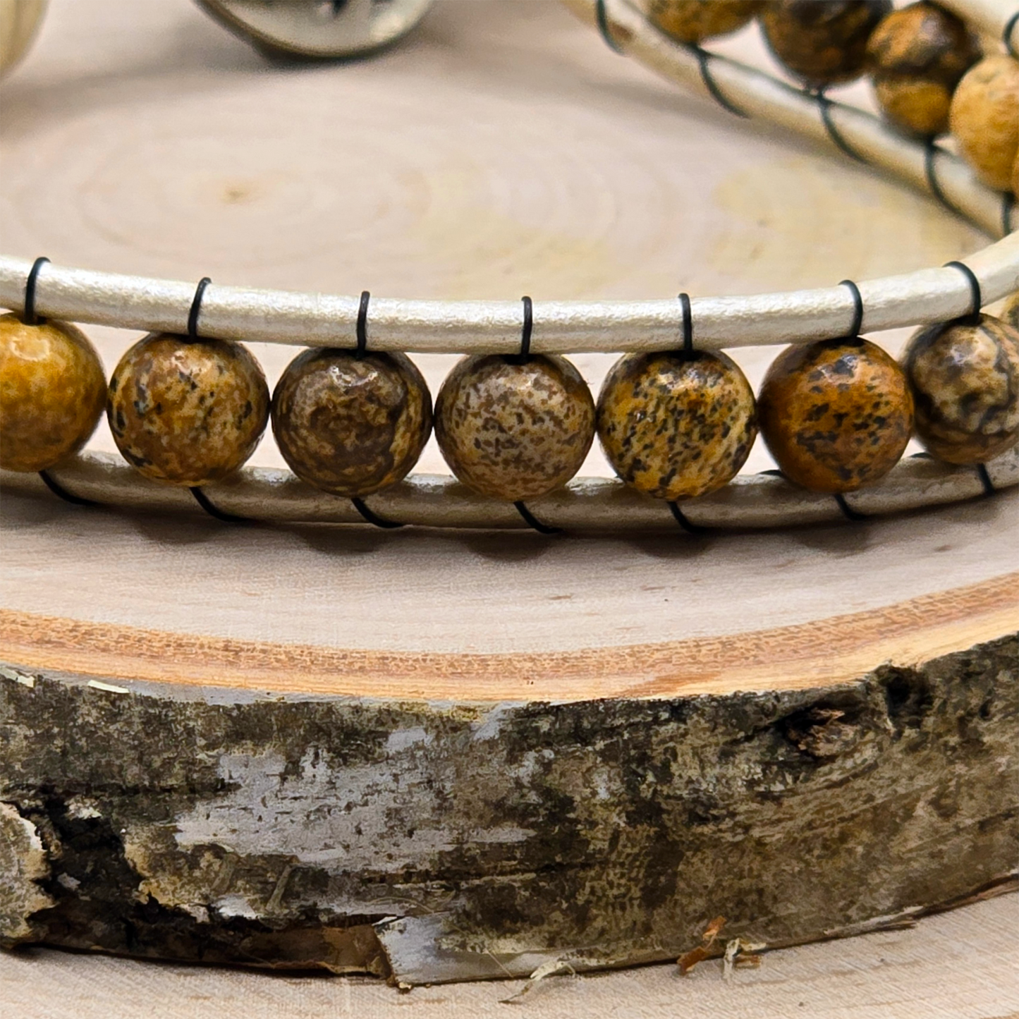 Picture jasper single wrap leather bracelet