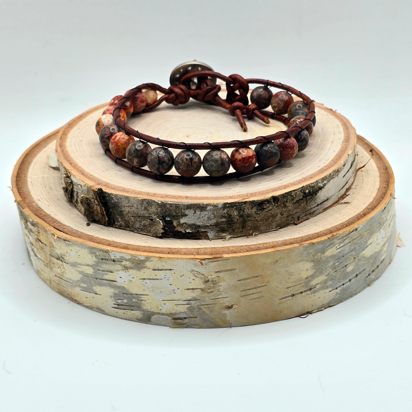 Leopard jasper single wrap leather bracelet