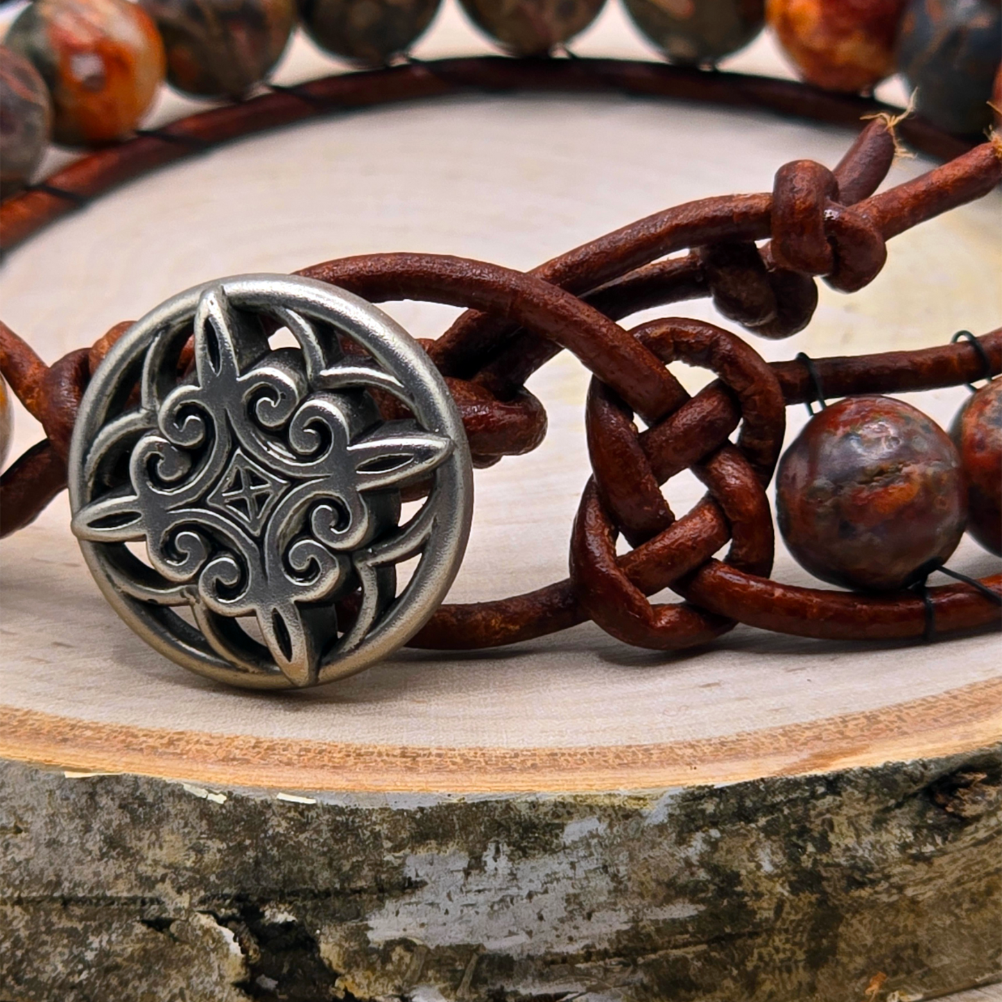 Leopard jasper single wrap leather bracelet