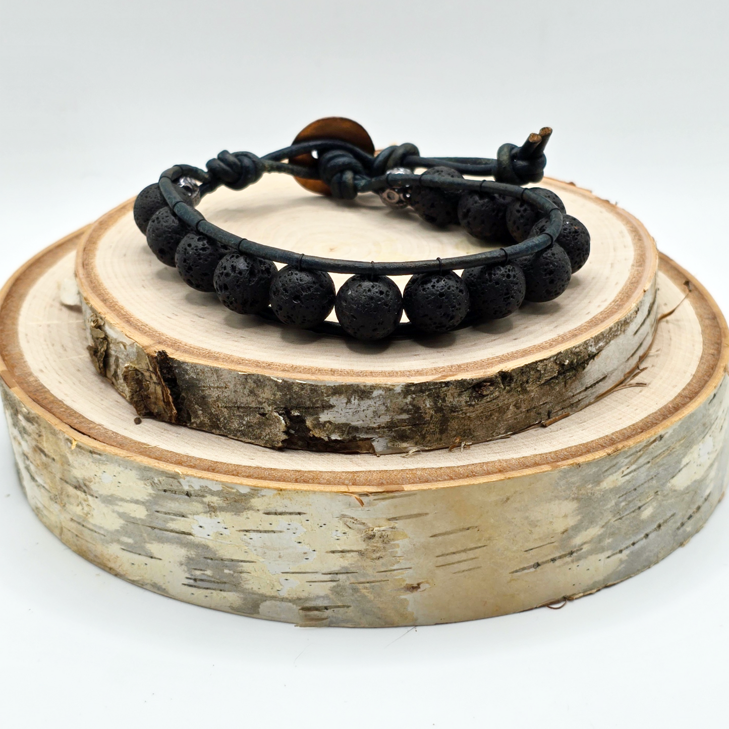 Lava stone single wrap leather bracelet