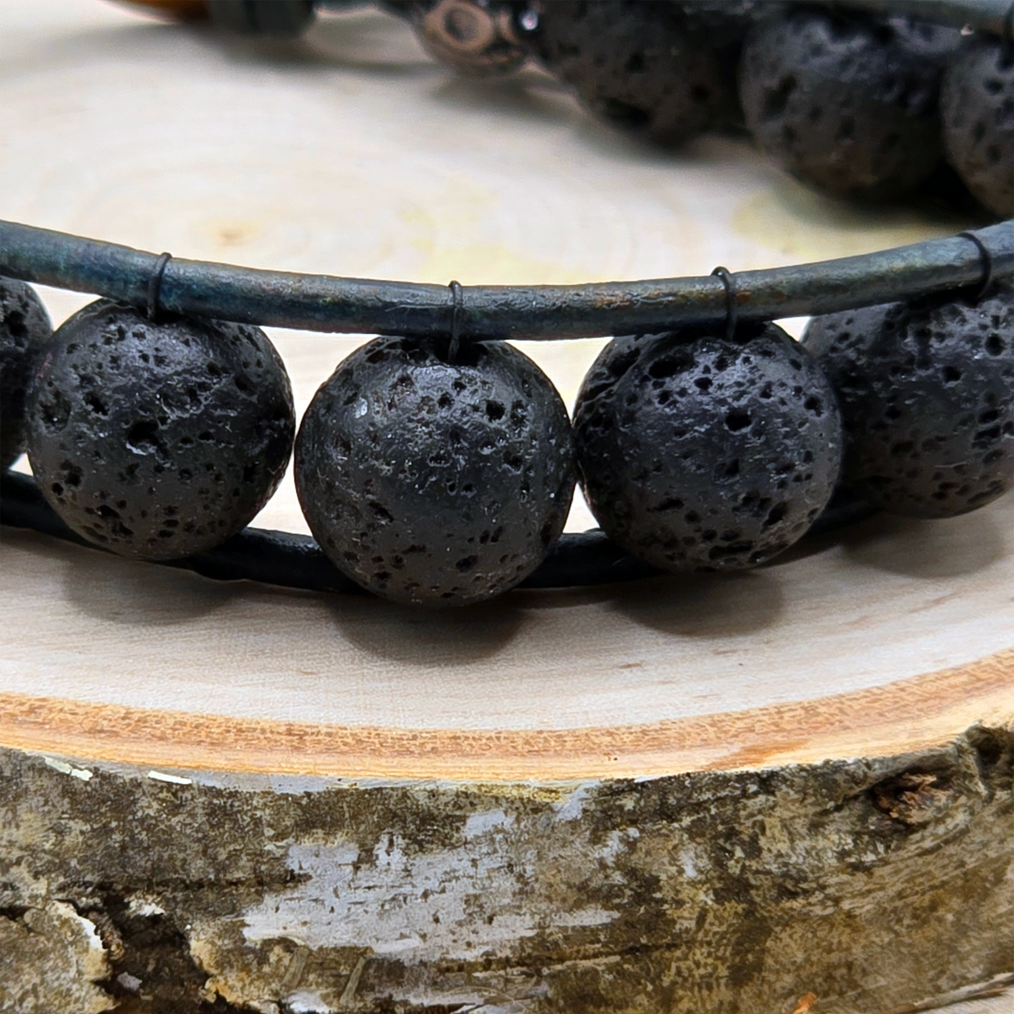 Lava stone single wrap leather bracelet