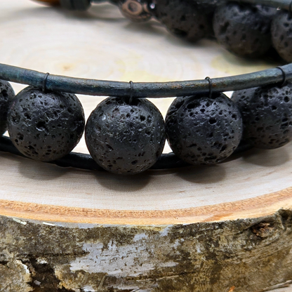 Lava stone single wrap leather bracelet - $25.00 - Moon Cabin Creations