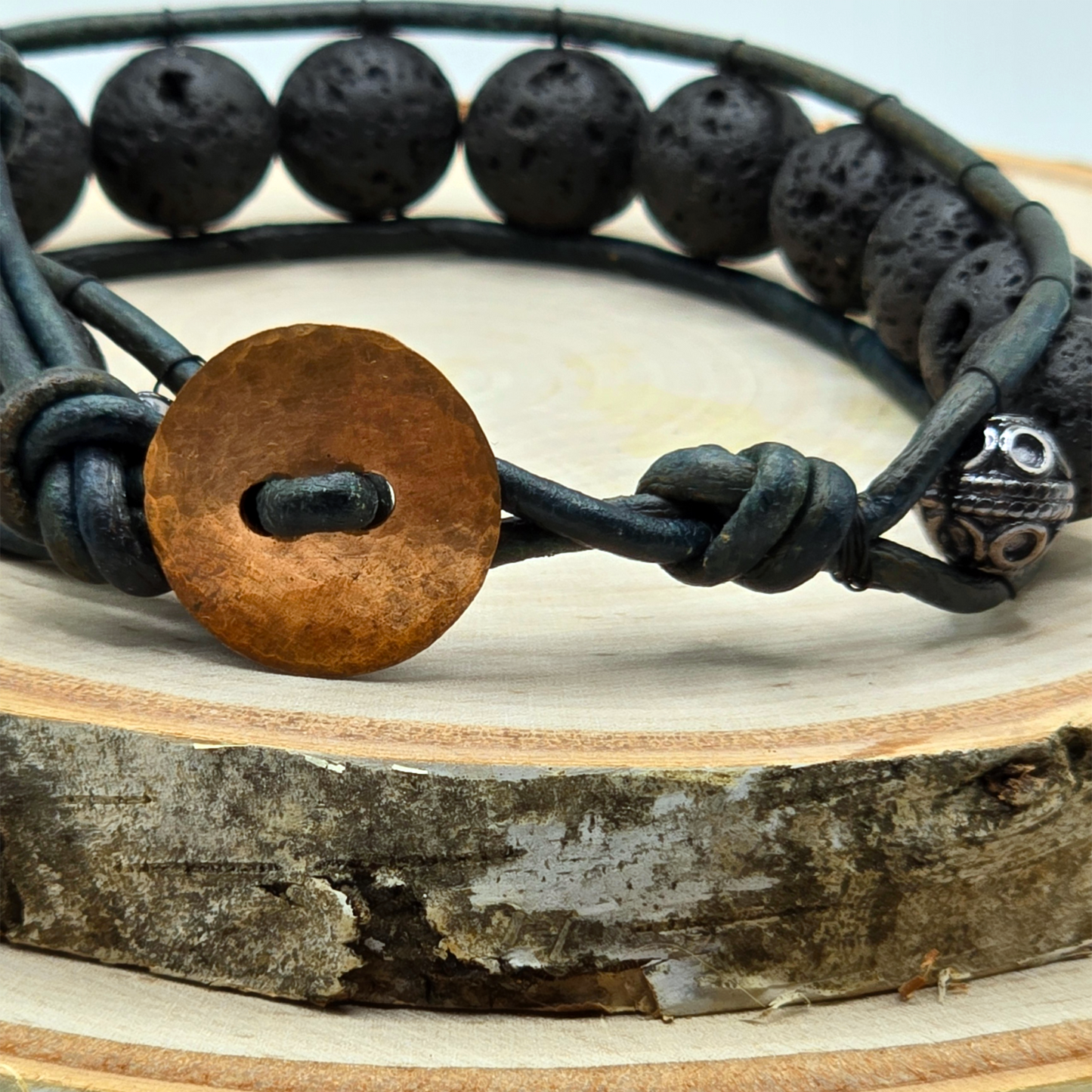 Lava stone single wrap leather bracelet