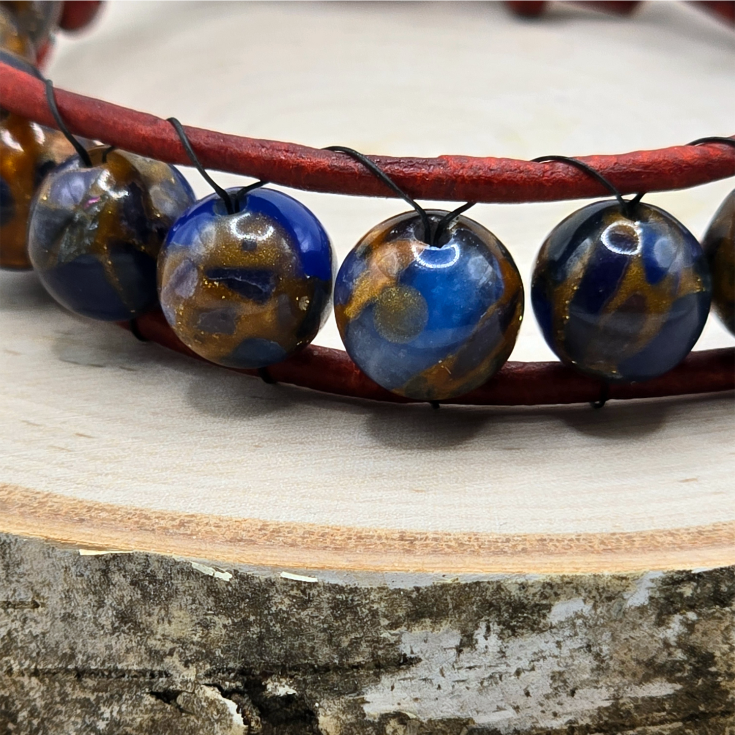 Sapphire impression jasper single wrap leather bracelet