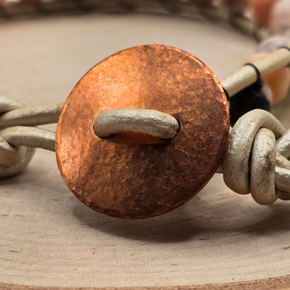 Zebra stone and silvertone leather single wrap bracelet
