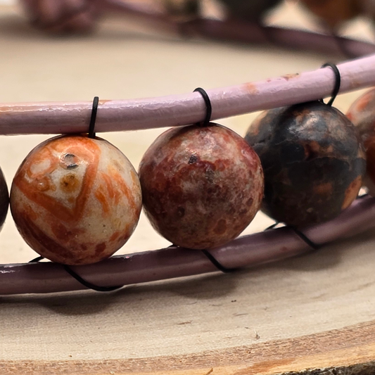 Men's leopard jasper single wrap leather bracelet