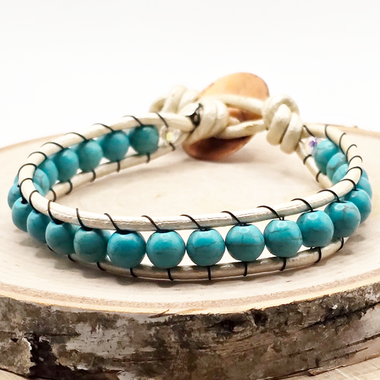 Turqouise dyed howlite single wrap leather bracelet