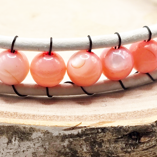 Pink shell single wrap leather bracelet