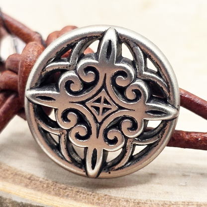 Rhodonite single wrap leather bracelet - $25.00 - Moon Cabin Creations