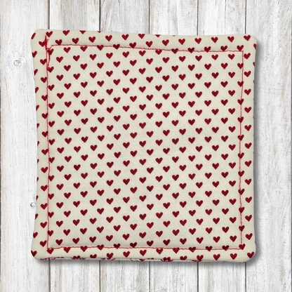 Red and white heart fabric coasters - Moon Cabin Creations
