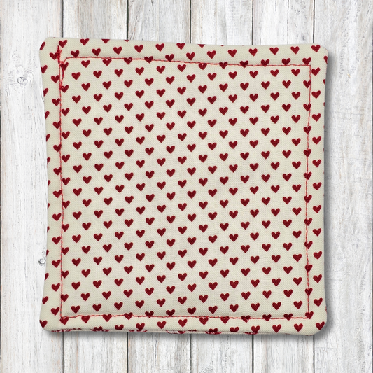 Red and white heart fabric coasters - Moon Cabin Creations
