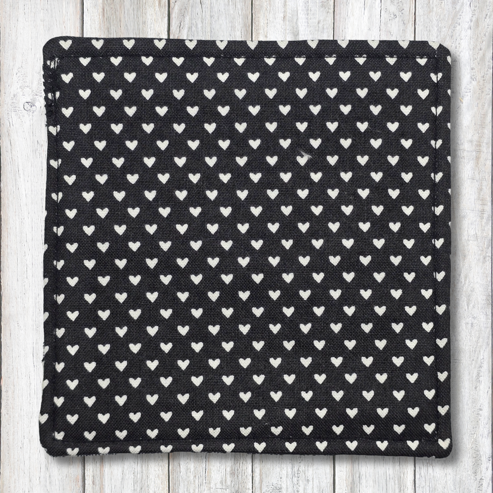 Black and white heart fabric coasters - Moon Cabin Creations