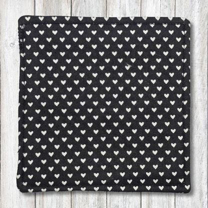Black and white heart fabric coasters - Moon Cabin Creations