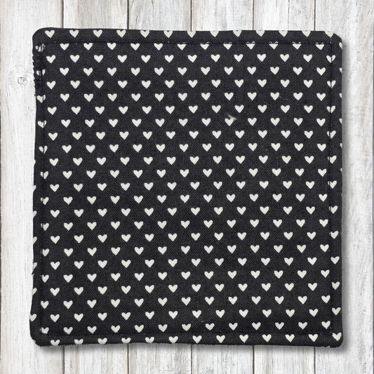 Black and white heart fabric coasters - Moon Cabin Creations