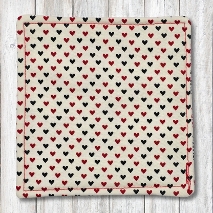 Red and black heart fabric coasters - Moon Cabin Creations