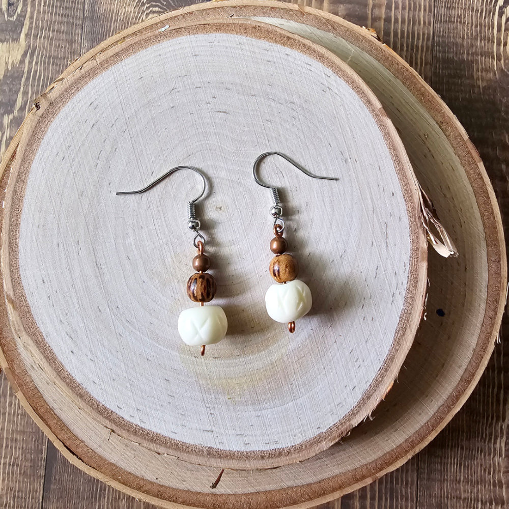 Wood and bone dangle earrings