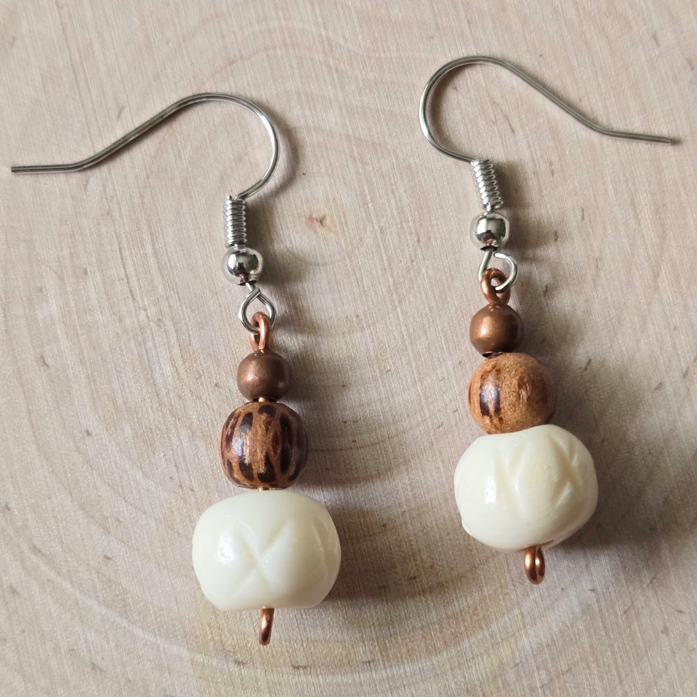 Wood and bone dangle earrings