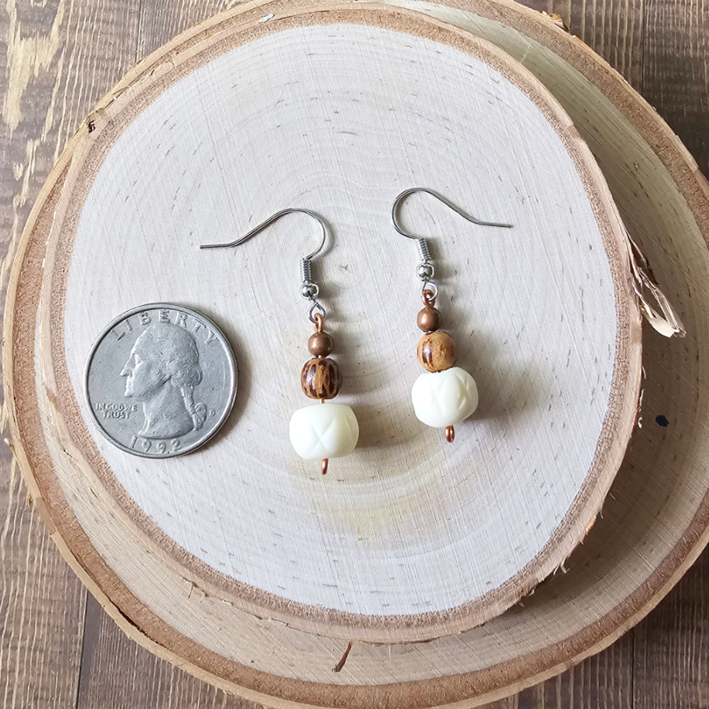 Wood and bone dangle earrings