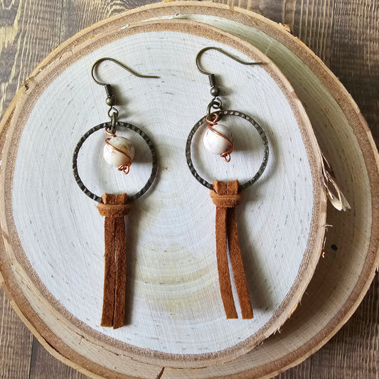 Zebra stone and leather earrings