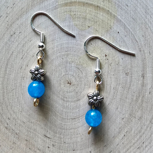 Turquoise quartz and metal flower dangle earrings
