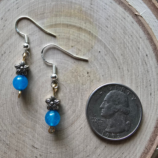 Turquoise quartz and metal flower dangle earrings