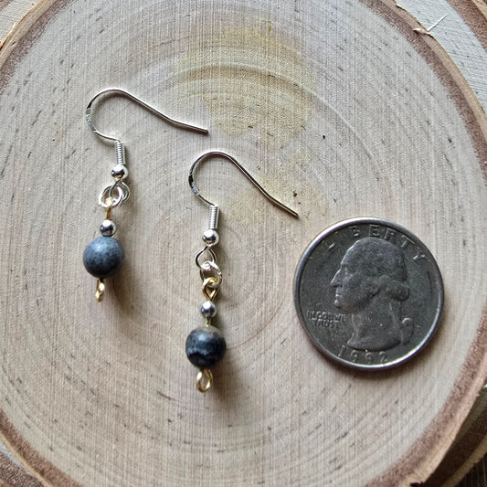 Black network and silver dangle earrings