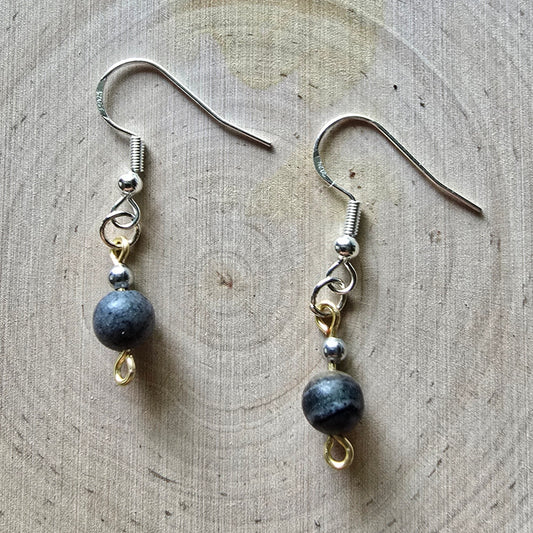 Black network and silver dangle earrings