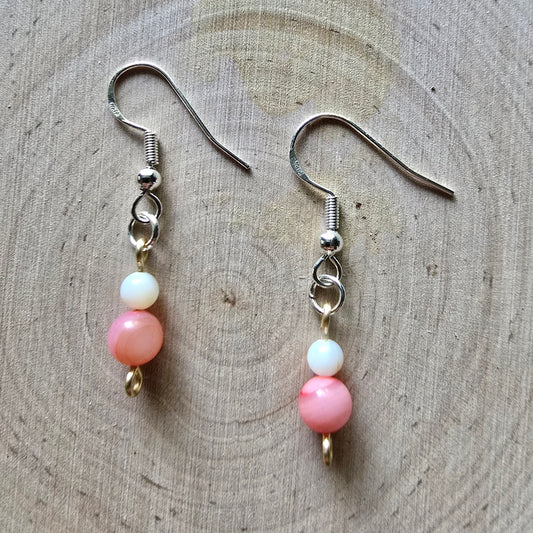Pink and white shell dangle earrings