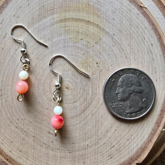 Pink and white shell dangle earrings