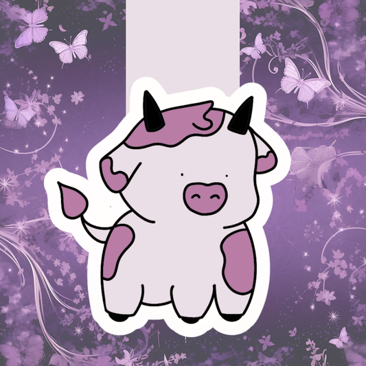 Hand drawn purple chibi cow magnetic bookmark