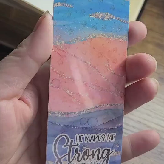 He makes me strong inspirational bookmark