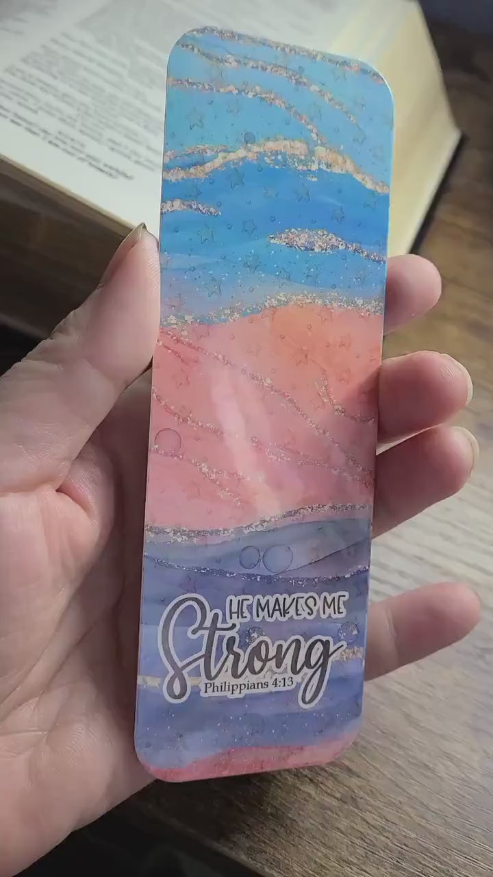 He makes me strong inspirational bookmark