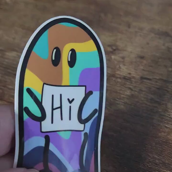 Vibrant happy ghost hand drawn vinyl sticker