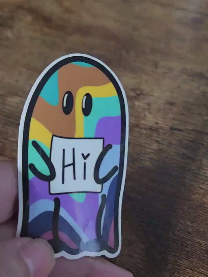 Vibrant happy ghost hand drawn vinyl sticker