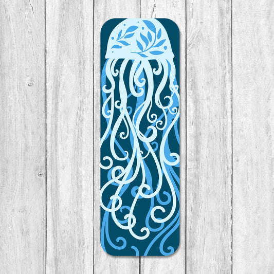 Shades of blue jellyfish laminated bookmark