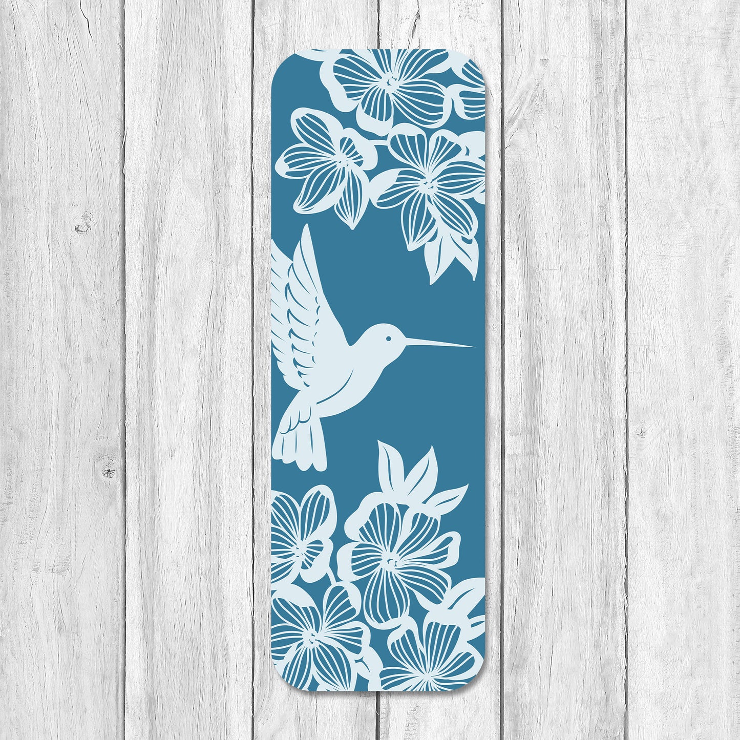 Shades of blue hummingbird laminated bookmark