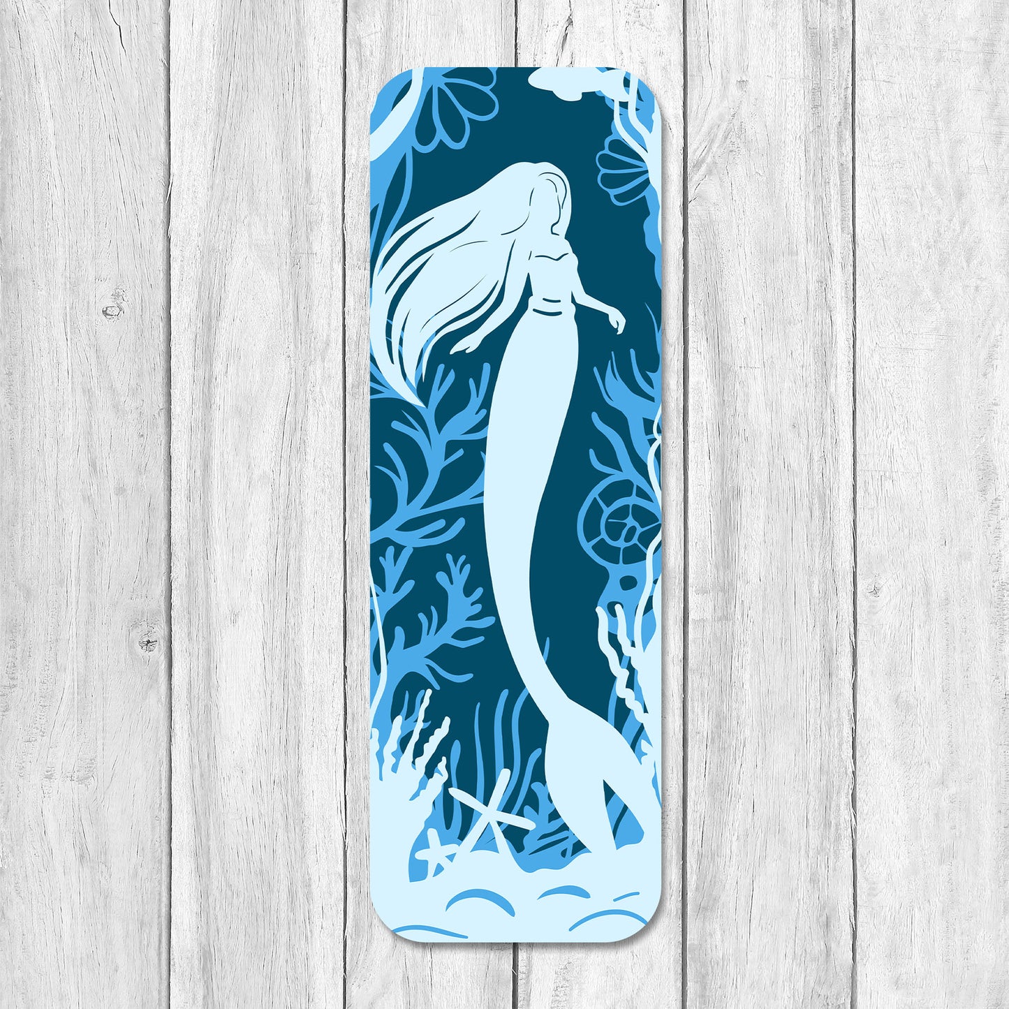 Shades of blue mermaid laminated bookmark