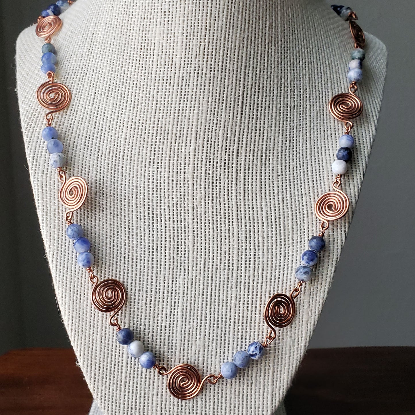 Sodalite and copper swirl statement necklace