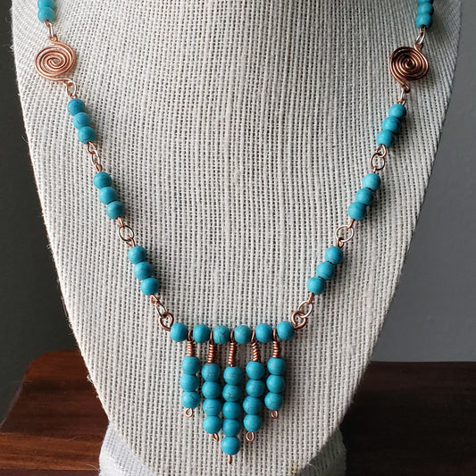 Turquoise howlite and copper statement necklace