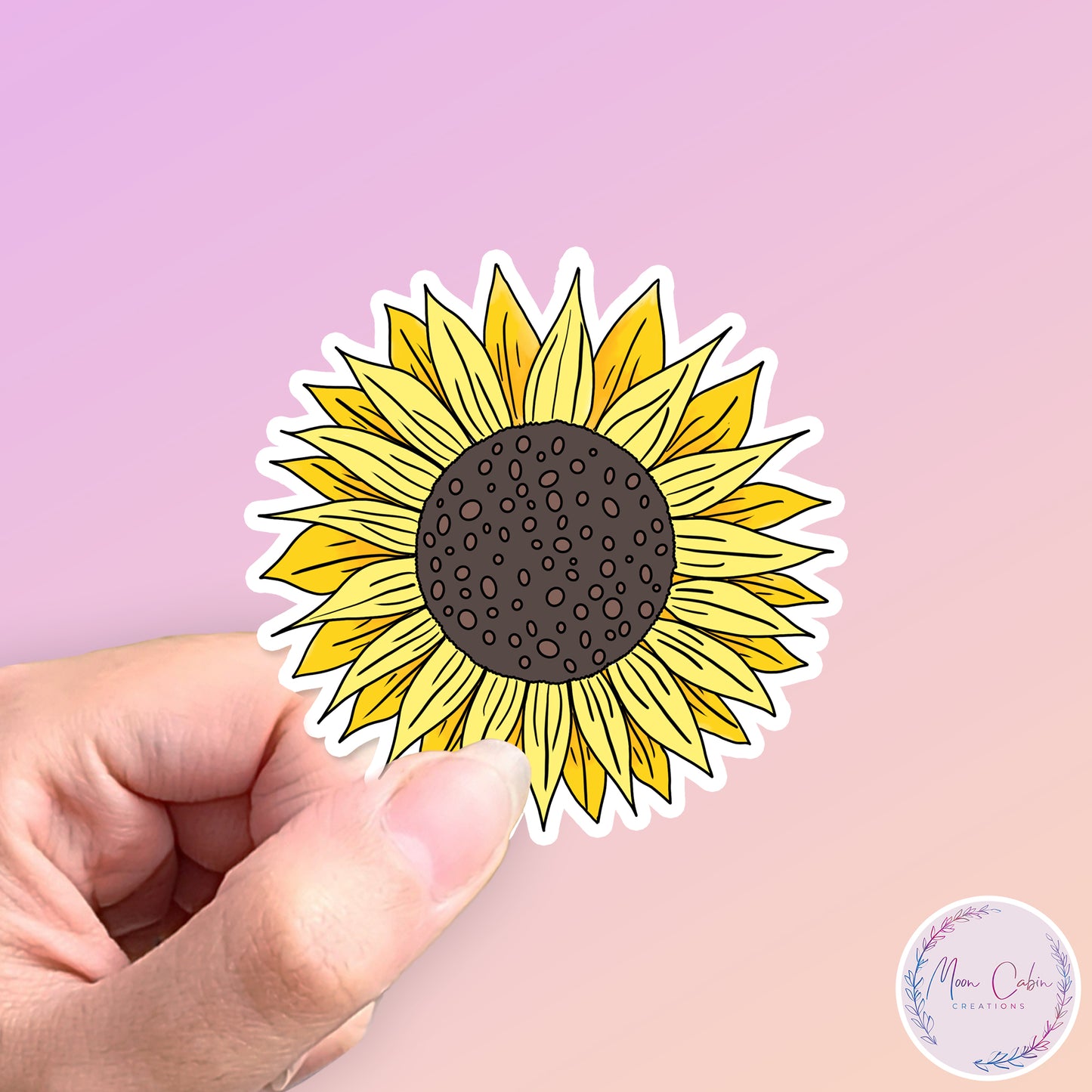 Sunflower hand drawn vinyl sticker for notebooks, journals, laptops