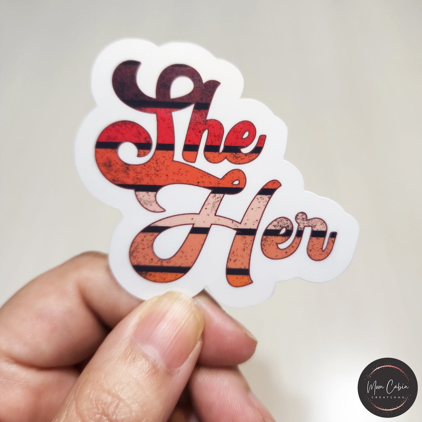 She her retro pronoun vinyl sticker